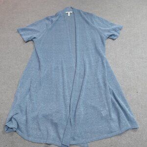 Eileen Fisher Womens Sweater Large Blue Open Front Cardigan Linen Blend